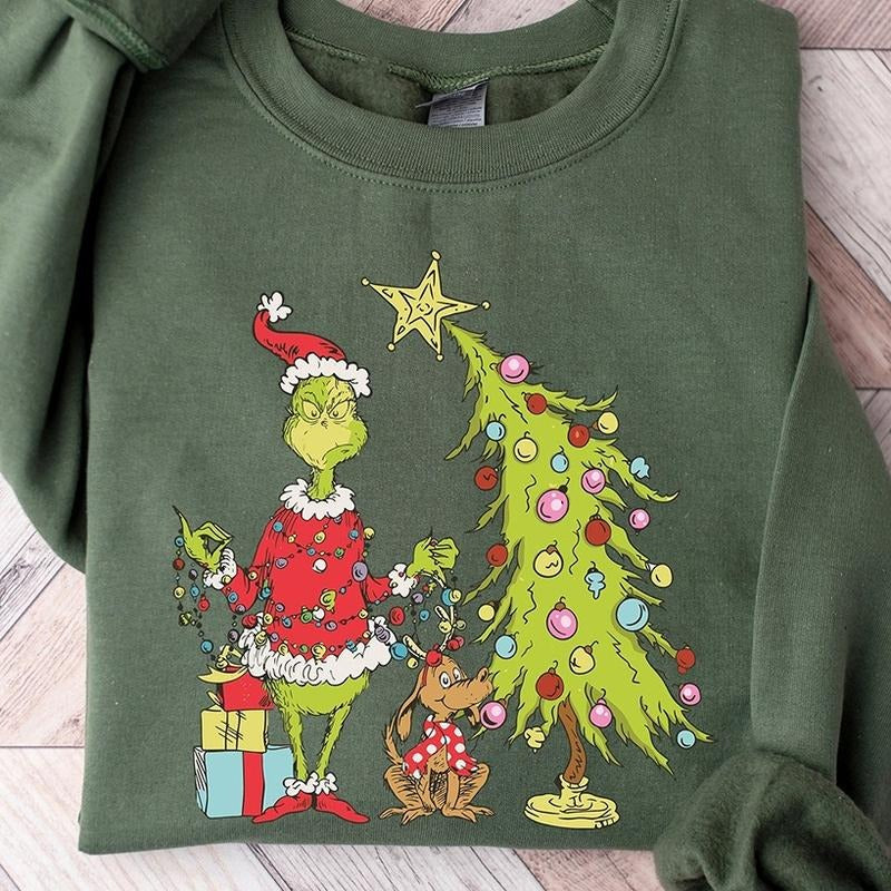 Grinch Christmas Tree Crewneck Sweatshirt, Hoodie, T-shirt | PrintMintTees.com