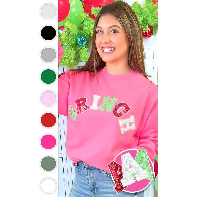 Grinch Sequin Graphic Sweatshirt Shirt Hoodie | PrintMintTees.com