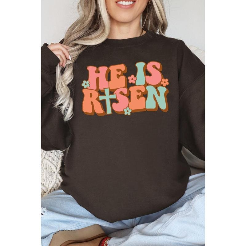 Groovy He Is Risen Heavy-weight Crew Sweatshirt Shirt Hoodie | PrintMintTees.com