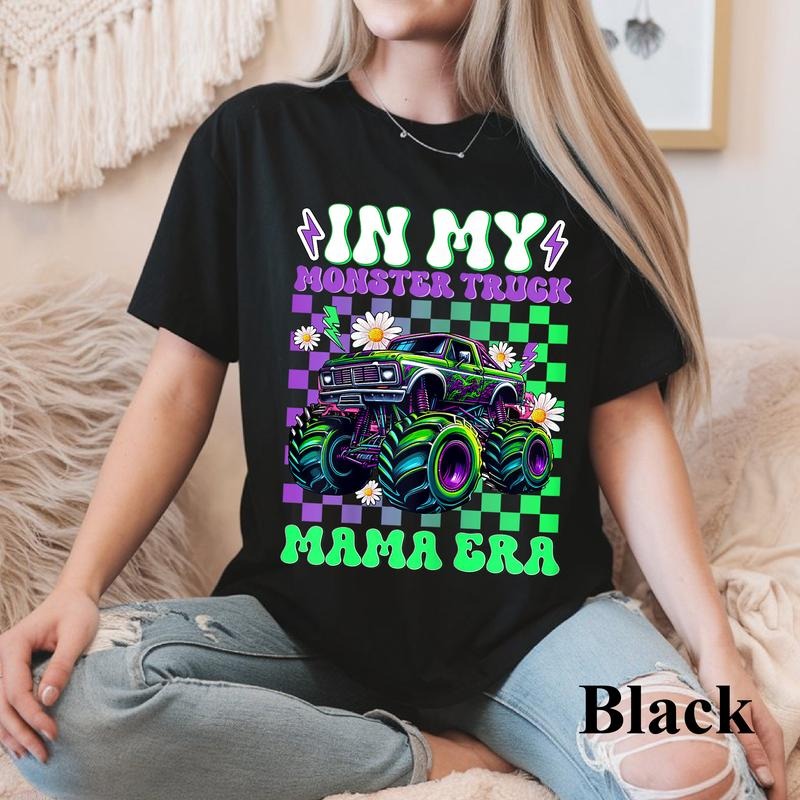 Groovy In My Monster Truck Mama Era Monster Truck Mom Women T-Shirt, Mom Of The Birthday Boy Shirt, Monster Truck Shirt,...