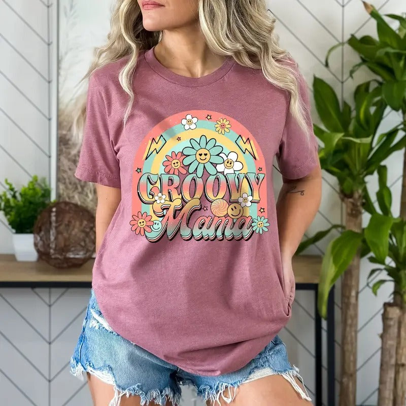 Groovy Mama Shirt Cute Rainbow Groovy Mama Shirt Floral Mother's Day Shirt Vintage Mama Shirt Retro Mom Shirt Boho...
