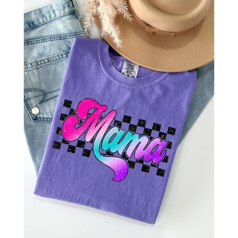 Groovy Mama, Checkered, Lightening Bolt, Colorful, Mother, Mom, Retro Shirt, Women's Comfort Color Tee, Tshirt Hoodie,...