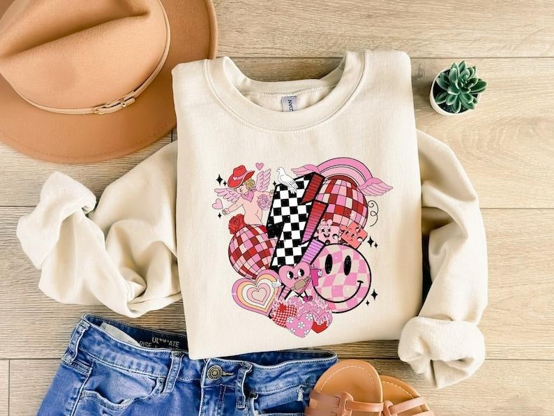 Groovy Retro Valentine Sweatshirt, Retro Groovy Valentine Sweater, Retro Groovy Valentine T-shirt, Wife Valentine Gift,...