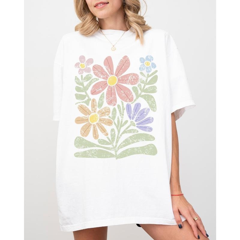 Groovy Abstract Flowers Boho Floral Summer Gardening Festival Nature Shirt Comfort Color Shirt Hoodie Sweatshirt