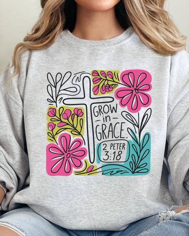 Grow In Grace Doodle Unisex NuBlend Crew Sweatshirt Shirt Hoodie | PrintMintTees.com