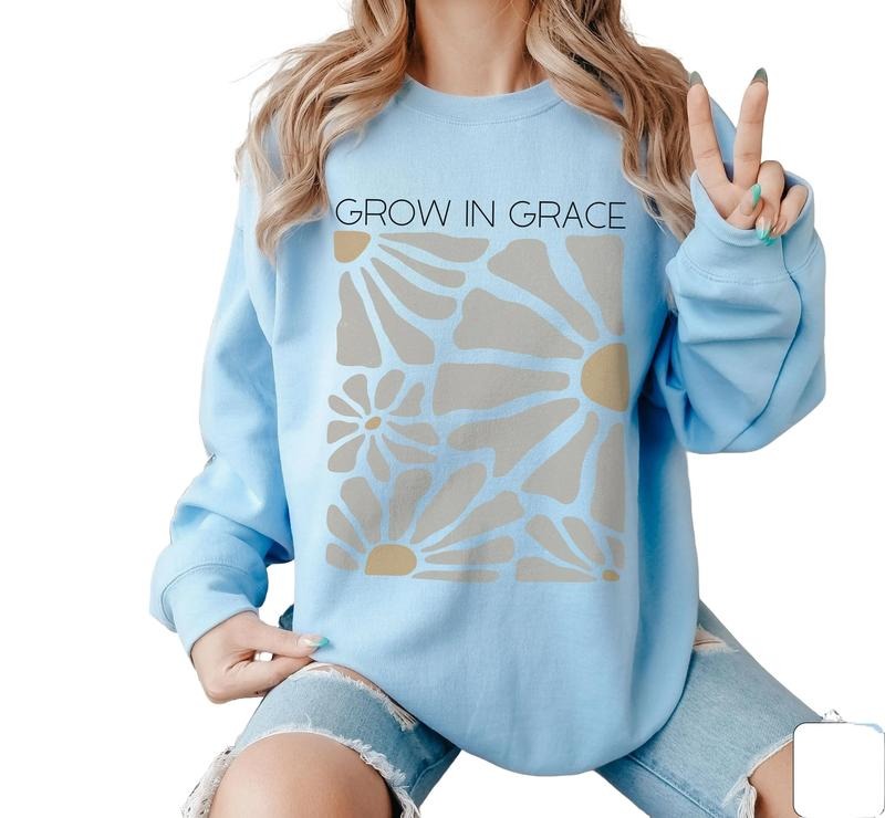Grow In Grace Sweatshirt, Boho Flowers, Boho Christian Sweater, Godly Gifts For Nature Lover, Unisex Sweatshirt, Long...