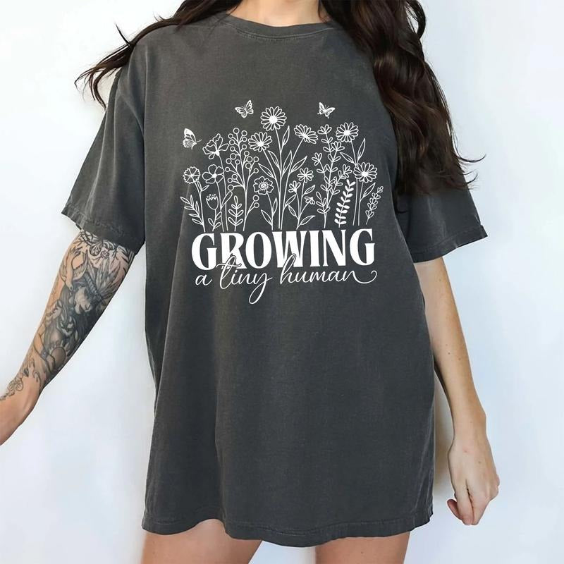 Growing Tiny Human Comfort Colors Shirt Pregnancy Announcement Wildflower Mama Mom T-Shirts, Hoodie, Sweatshirt