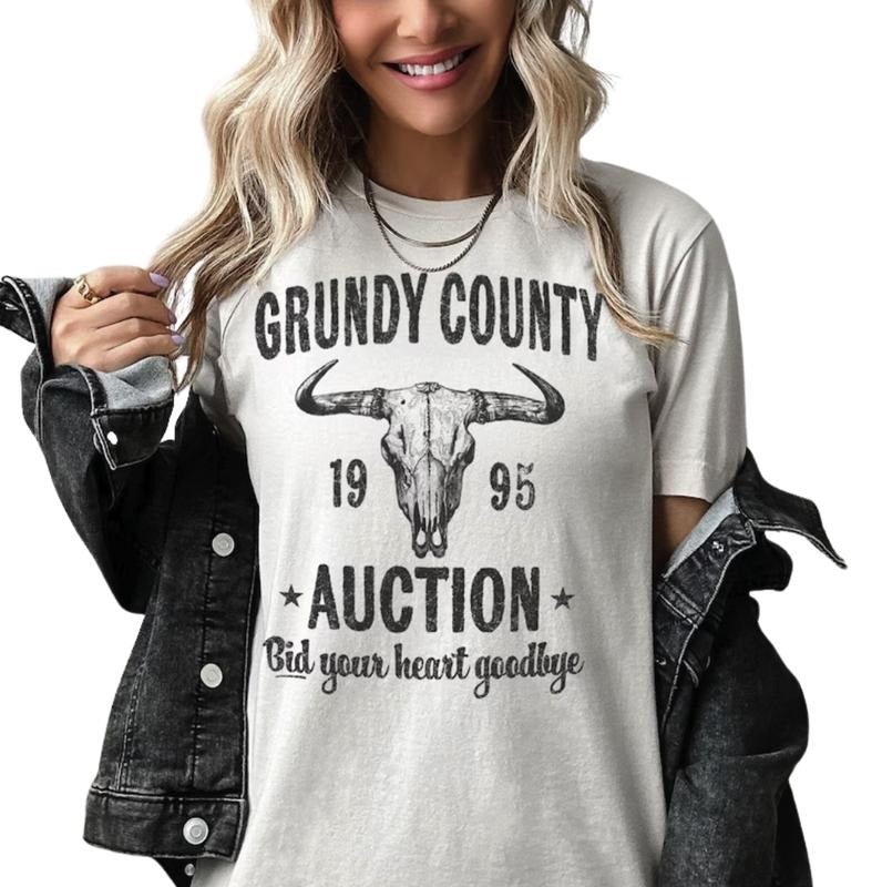 Grundy County Auction Vintage Inspired Concert Tee, 90s Country Music, Western Boho Retro Music Band T-Shirt Hoodie,...