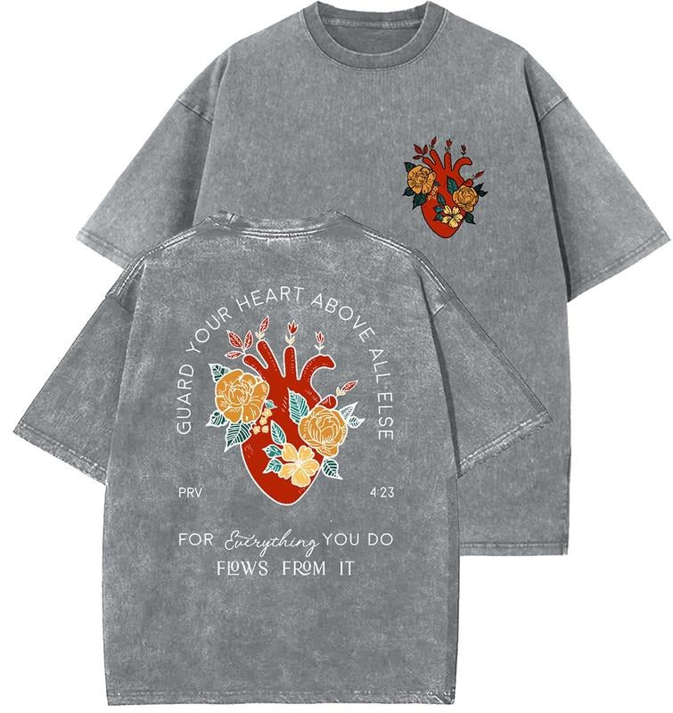Guard Your Heart Unisex Washed T-Shirt, Christian Tshirts, Vintage 90s Graphic Tee, Gift Top Womenswear Cotton Mineral...