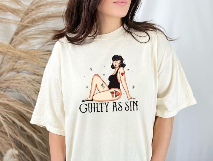 Guilty As Sin Tee Shirt, Graphic Tee, American Traditional Tattoo Inspired Shirt Hoodie Sweatshirt | PrintMintTees.com