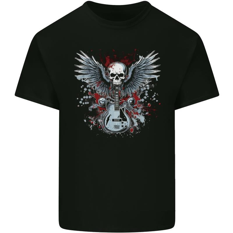 Guitar & Skull Heavy Metal Rock Music Wings Mens Cotton T-Shirt Tee Top Made in USA Hoodie Sweatshirt | PrintMintTees.com