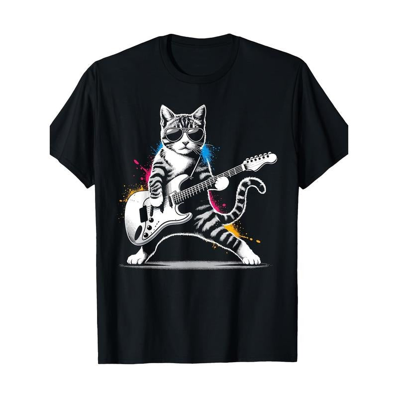 Guitar Cat Novelty Rock Music Band Concert Funny Cat 220g 100% Cotton T-Shirt  made in usa Hoodie Sweatshirt