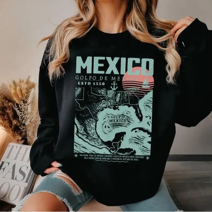 Gulf of Mexico Shirt, Golfo de México 1550 Retro Vintage Art Sweatshirt Hoodie, Vacation Mexico Shirt, Gulf of Mexico,...