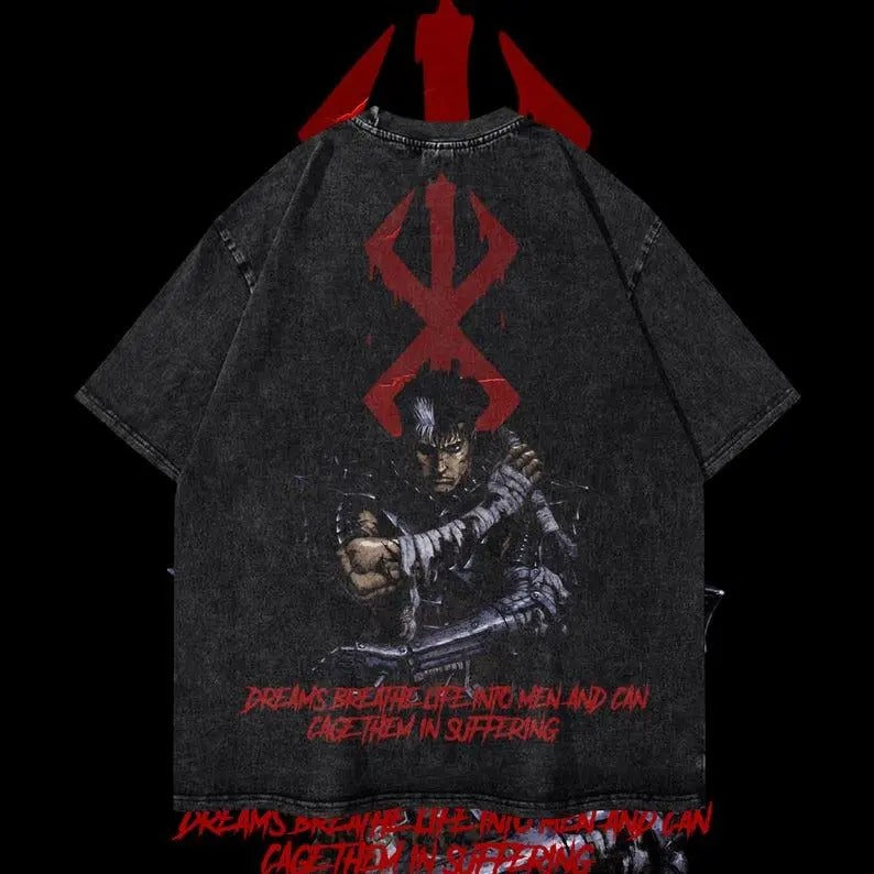 Guts Heavy Oversized Dyenomite Mineral Wash T-Shirt Unisex Anime T-Shirt Streetwear & Gym Style Cotton Menswear Hoodie...
