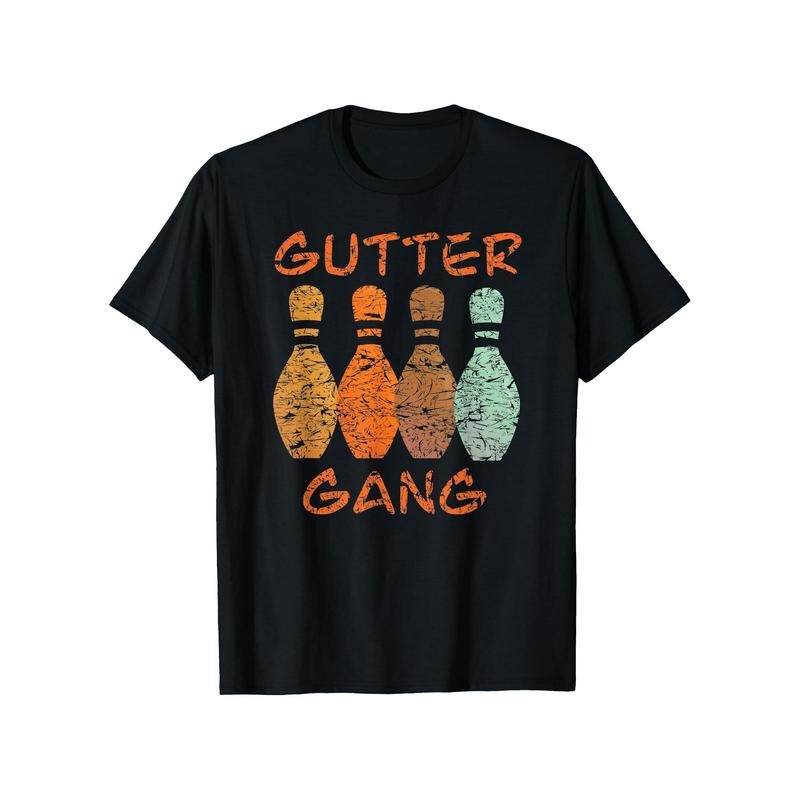 Gutter Gang Bowling Team - Men's Cotton T-Shirt with Geometric Print, Casual Round Neck Short Sleeve Tee for Summer made...