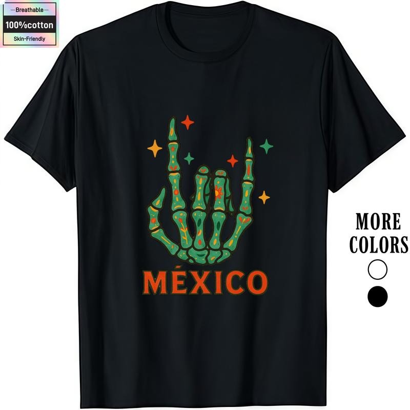 HAGBDH Fashion Designer T-Shirts - Cotton Graphic Tees with Viva México Rock On Tee