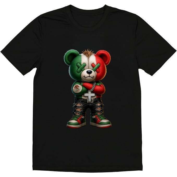 HAGBDH Fashion graphic tee T-Shirts Cotton Graphic Tees with Stylish Bear with Mexican Flag