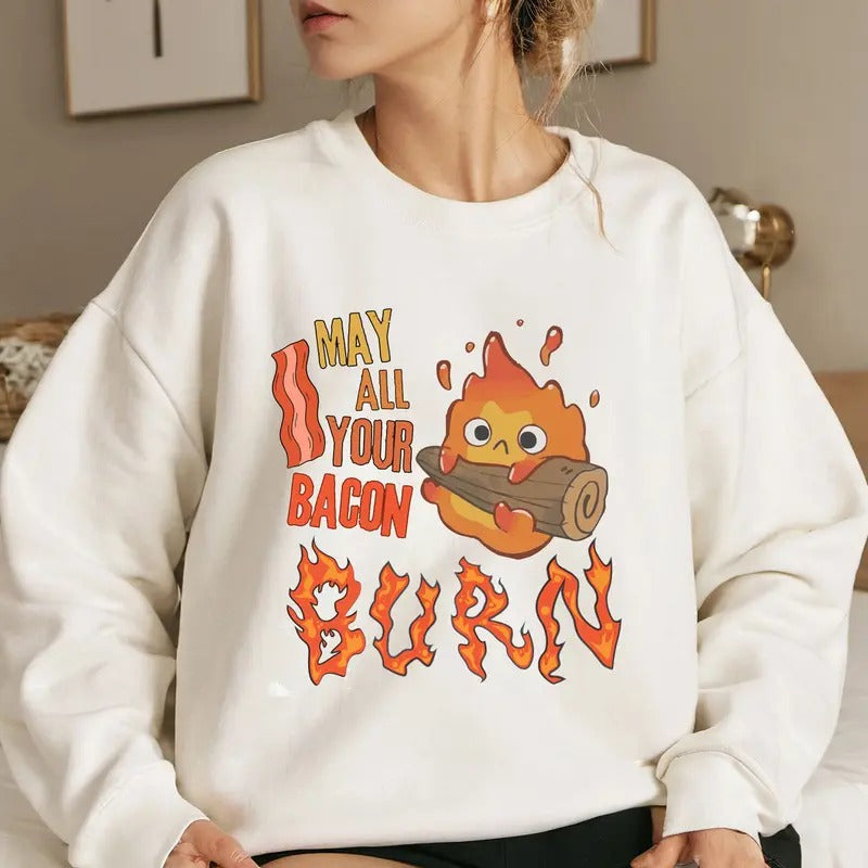 HC May All Your Bacon Burn Characters Anime Lovers Shirt Crewneck Hoodie, Manga Shirt Sweatshirt | PrintMintTees.com