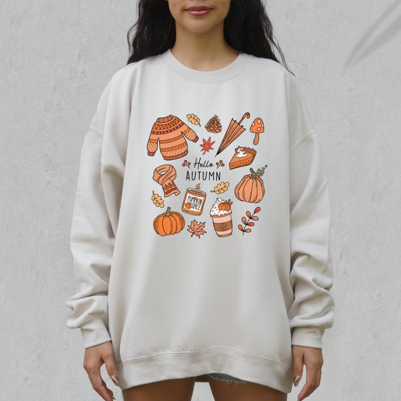 HELLO AUTUMN Crewneck Sweatshirt Crewneck Sweatshirt Unisex Fit Causal Sweatshirt for Halloween Oversized Womenswear...