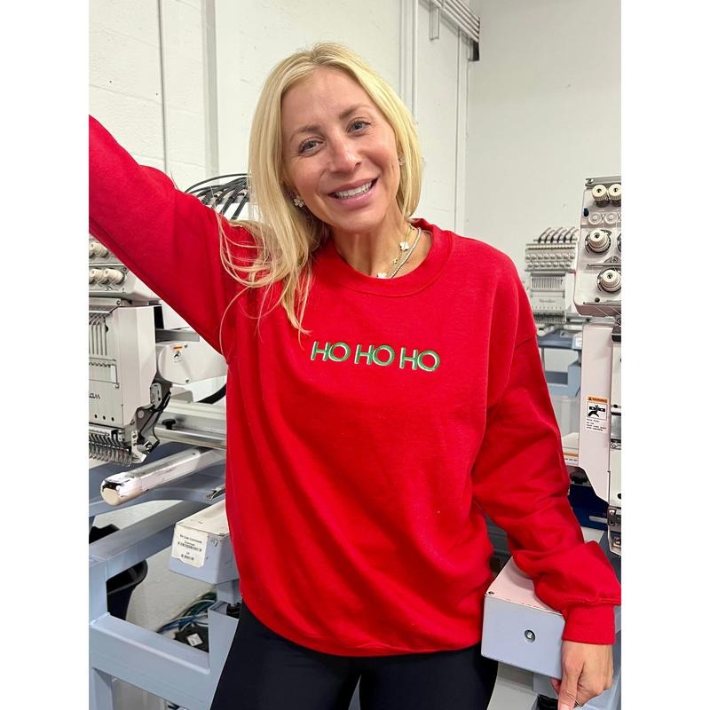 HO HO HO Embroidered Sweatshirt Shirt Hoodie | PrintMintTees.com
