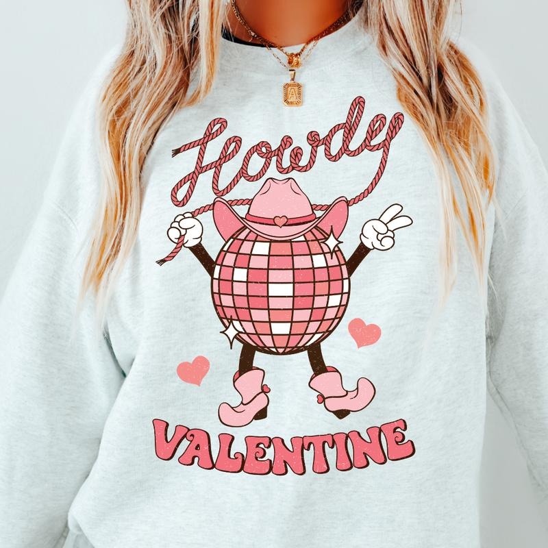 HOWDY VALENTINES  DISCO CREWNECK (Crewneck Sweatshirt, Unisex Fit, Casual Sweatshirt for Valentines, Holiday Sweatshirt)...