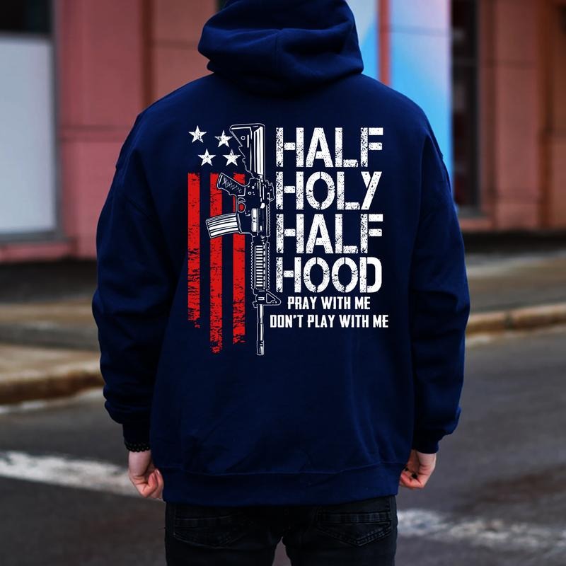 Half Holy Half Hood Pray With Me Don't Play With Me Graphic Hoodie Casual Fleece Fabric Hooded Sweatshirt Trendy Tops for...