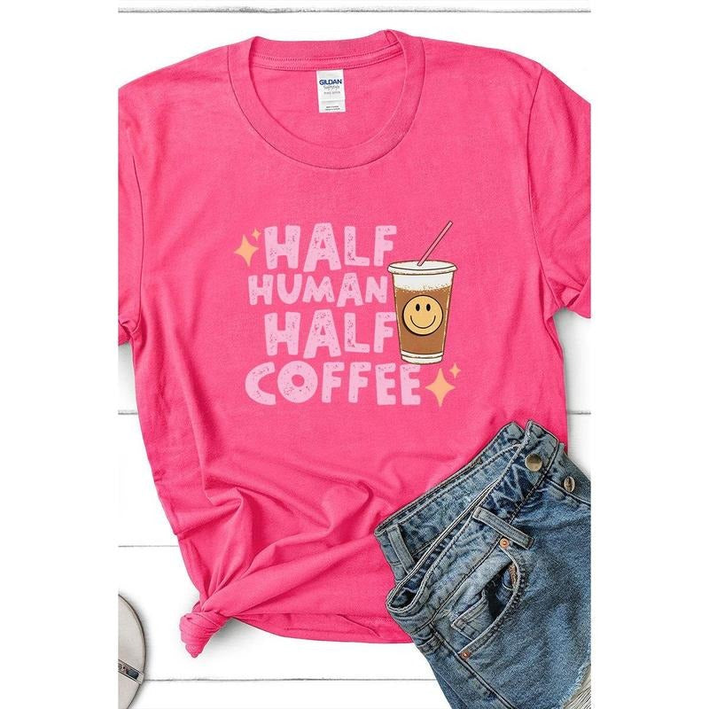 Half Human Half Coffee Short Sleeve Relaxed Fit T-Shirt Hoodie Sweatshirt | PrintMintTees.com