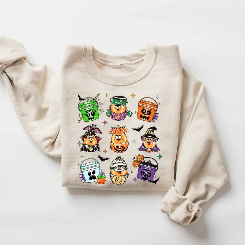 Halloween Chicken Nuggets Sweatshirt, Chicken Halloween Sweater, 90s Retro Halloween Shirt, Spooky Nugget Crewneck,...