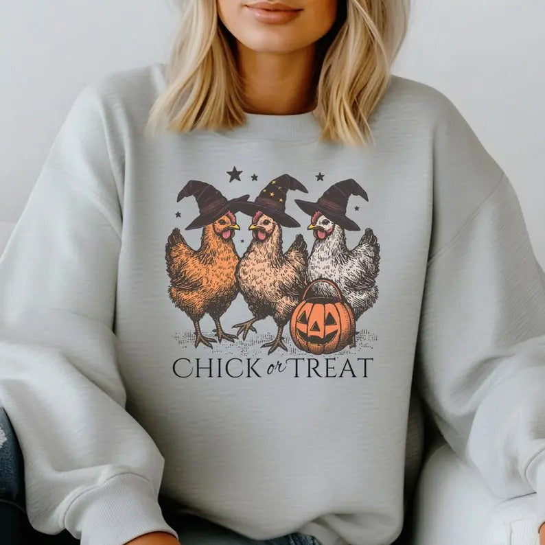 Halloween Chicken Sweatshirt, Funny Halloween Shirt, Retro Chicken Shirt, Vintage Fall Shirt, Funny Retro Shirt, Funny...