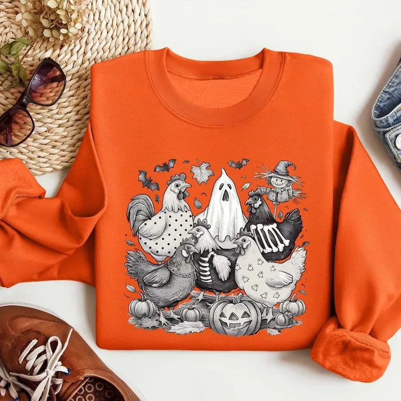 Halloween Chicken Sweatshirt, Halloween Chicken Shirt, Chicken Lover Gift, Funny Chicken Shirt, Ghost Chickens Tee, Fall...