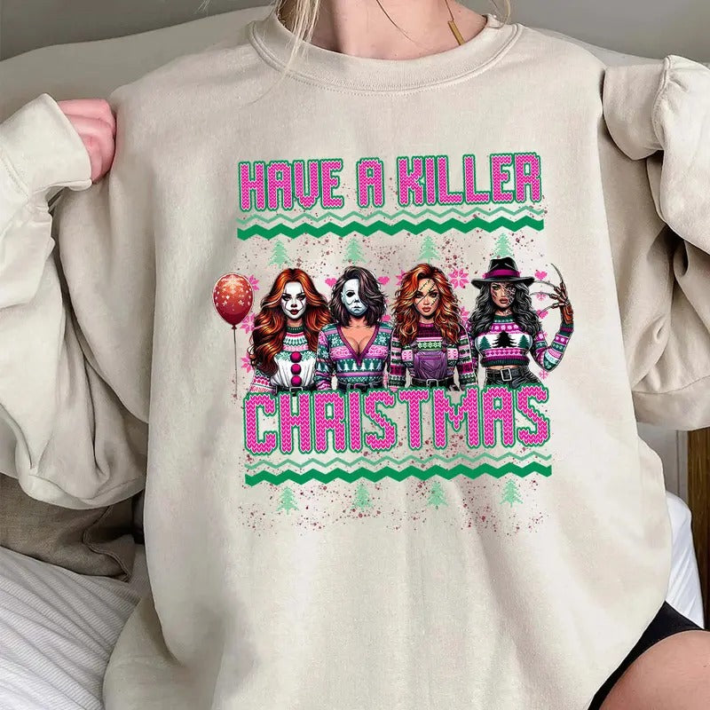 Halloween Christmas Shirt, Christmas Horror Characters Shirt, Trending Graphic Tee Hoodie Sweatshirt | PrintMintTees.com
