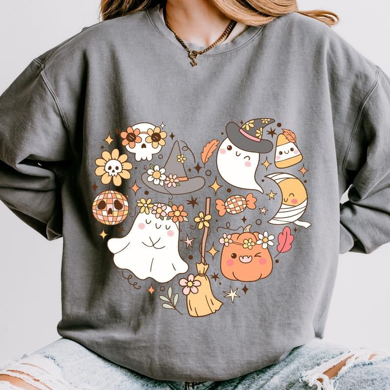 Halloween Comfort Colors Shirt, Halloween Doodles Heart Shirt #2, Fall shirt, Comfort Colors Halloween Shirt, Casual...