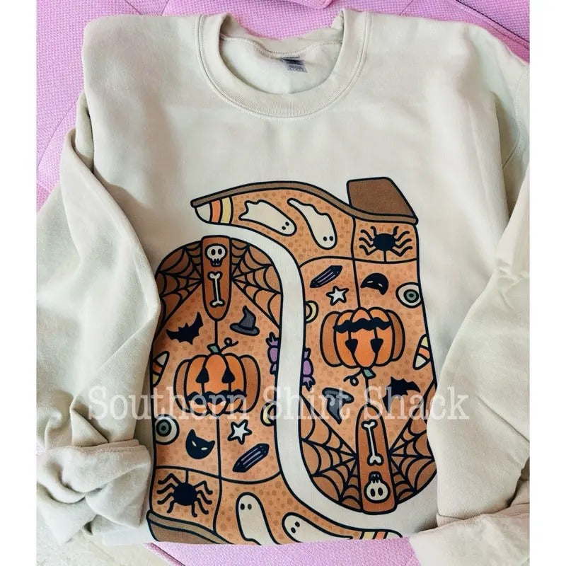 Halloween Cowboy Boots Sweatshirt | Halloween Sweatshirt | Western Sweatshirt Shirt Hoodie | PrintMintTees.com
