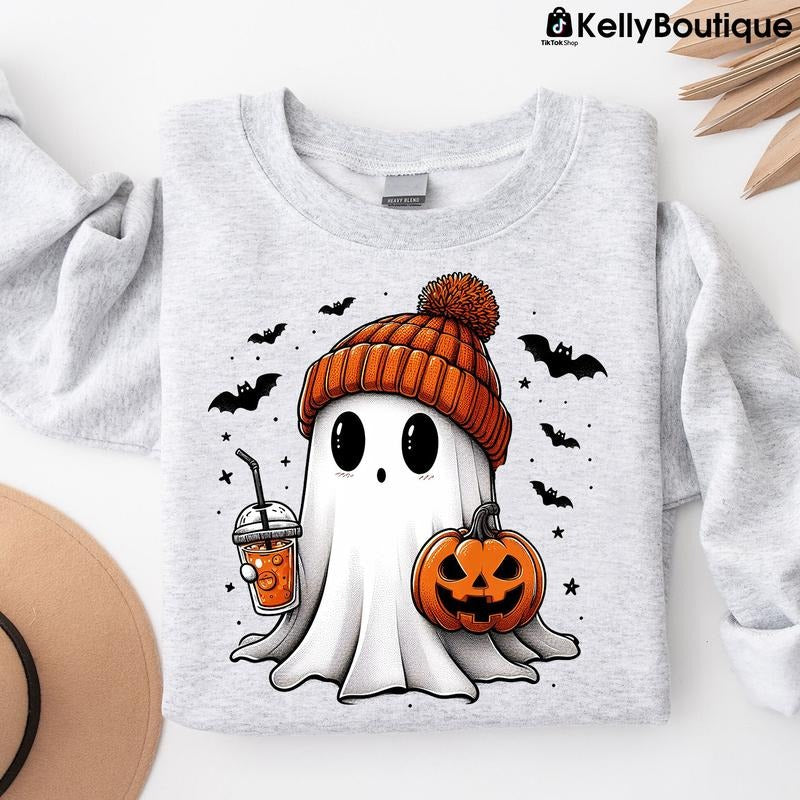 Halloween Cute Boo Boo Ghost Pumpkin Sweatshirt T-Shirt, Trendy Halloween Spooky Season Graphic Design Unisex Cotton...