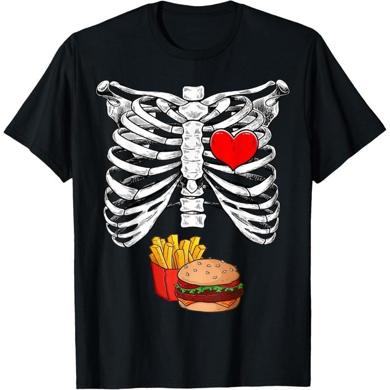 Halloween Dad Skeleton Pregnancy Hamburger Fries Xray Funny T-Shirt made in usa Hoodie Sweatshirt | PrintMintTees.com