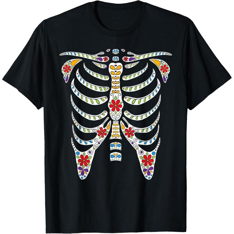 Halloween Day of Dead Skeleton Flowers Decorated T-Shirt made in usa Hoodie Sweatshirt | PrintMintTees.com