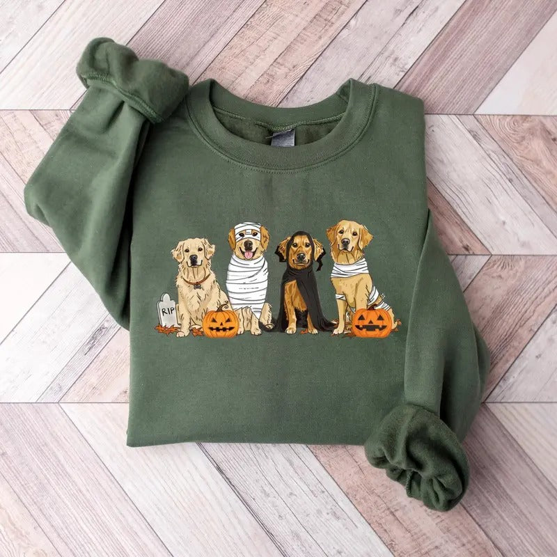 Halloween Dog Sweatshirt Golden Retriever Ghost Dogs Sweatshirt Halloween Sweatshirt Halloween Sweater Ghost Sweatshirt...