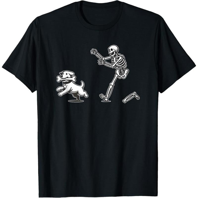 Halloween Dog, Funny Skeleton, Skeleton Chasing Dog T-Shirt made in usa Hoodie Sweatshirt | PrintMintTees.com