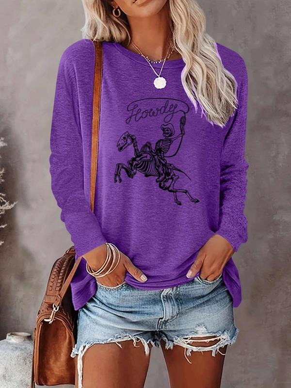 Halloween Fashion Casual Simple Ghost Print Long Sleeve T-Shirt, Comfortable Fabric, 9 Colors Available, All Seasons Wear...