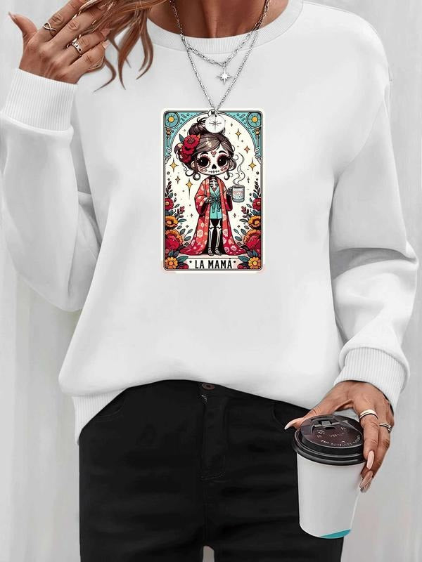 Halloween Fashion Casual Skull Letter Print Long Sleeve Round Neck Pullover Sweatshirt, Available in 7 Colors, Fall &...