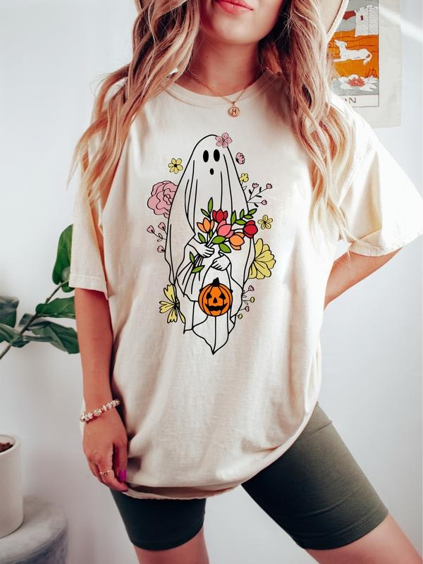 Halloween Floral Ghost Sweatshirt, Ghost Shirt, Halloween Party Shirt, Floral Ghost Shirt, Fall Autumn Halloween Shirt,...