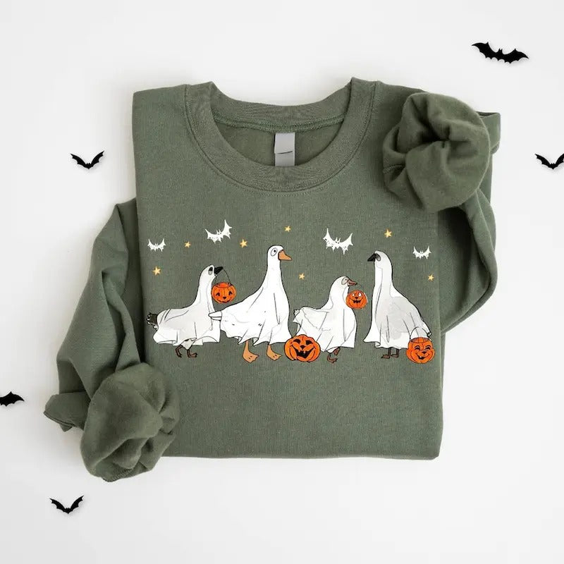 Halloween Goose Sweatshirt, Funny Goose Sweatshirt, Ghost Duck Shirt, Spooky Goose Halloween Gift, Goose Lover Gift,...