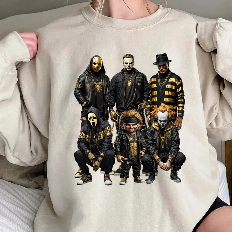 Halloween Horror Characters Shirt, Halloween Graphic Tee Shirt Comfort Cotton Hoodie Sweatshirt | PrintMintTees.com