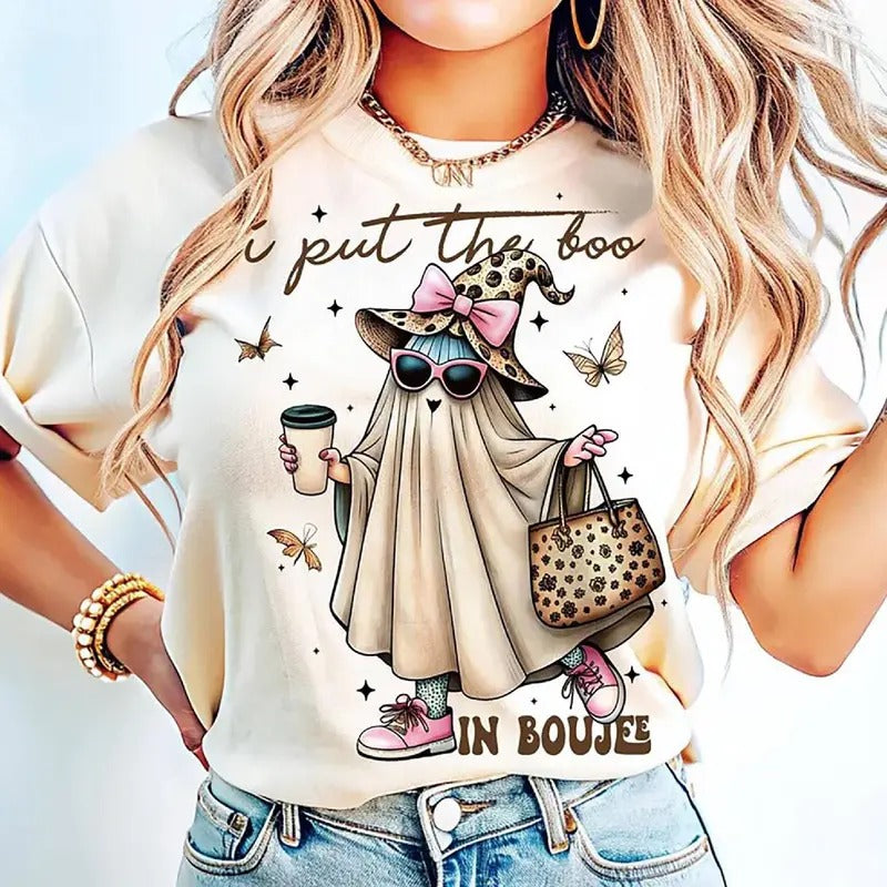 Halloween I Put The Boo In Boujee Ghost Shirt Spooky Season Pumpkin Shirt, Cute Ghost, Drinking Coffee Shirt Hoodie...