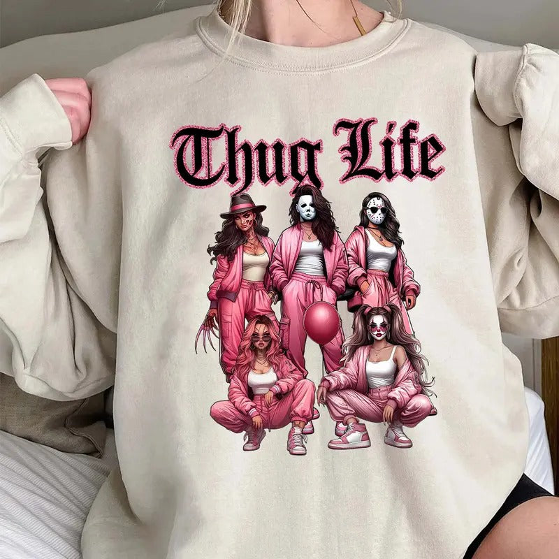 Halloween Lady ThugLife Horror Characters Shirt Hoodie Sweatshirt | PrintMintTees.com