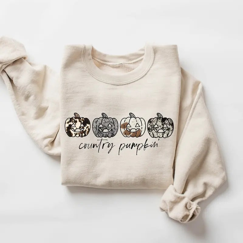 Halloween Leopard Pumpkin Sweatshirt, Country Pumpkin Halloween Shirt, Halloween Sweatshirt, Country Pumpkin Western Fall...