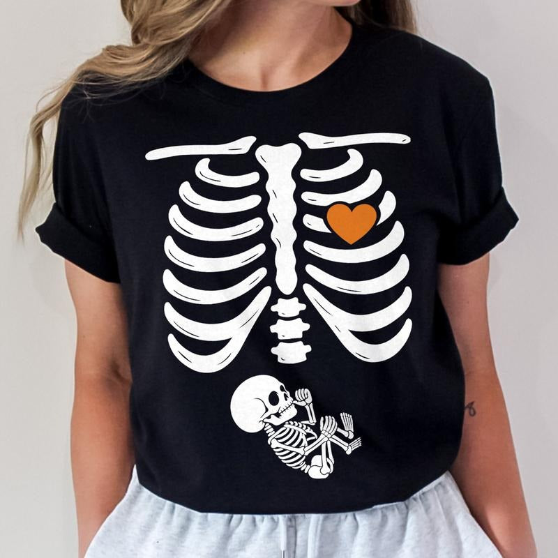 Halloween Maternity Skeleton Shirt Funny Pregnant Pregnancy Fall Baby Announcement Pregnancy Reveal T-Shirts, Hoodie, Sweatshirt