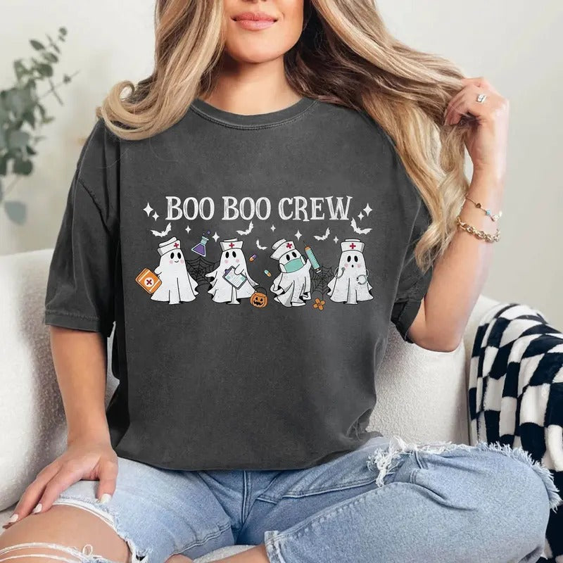 Halloween Nurse Shirt Boo Boo Crew Shirt Halloween Nursing Shirt Funny Halloween T-shirt Cute Nurse Sweater Ghost Nurse...
