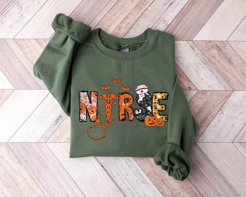 Halloween Nurse Sweatshirt, Spooky Nurse Sweatshirt, Nurse Halloween Gifts Shirt, Halloween Party Shirt, Nurse Halloween...