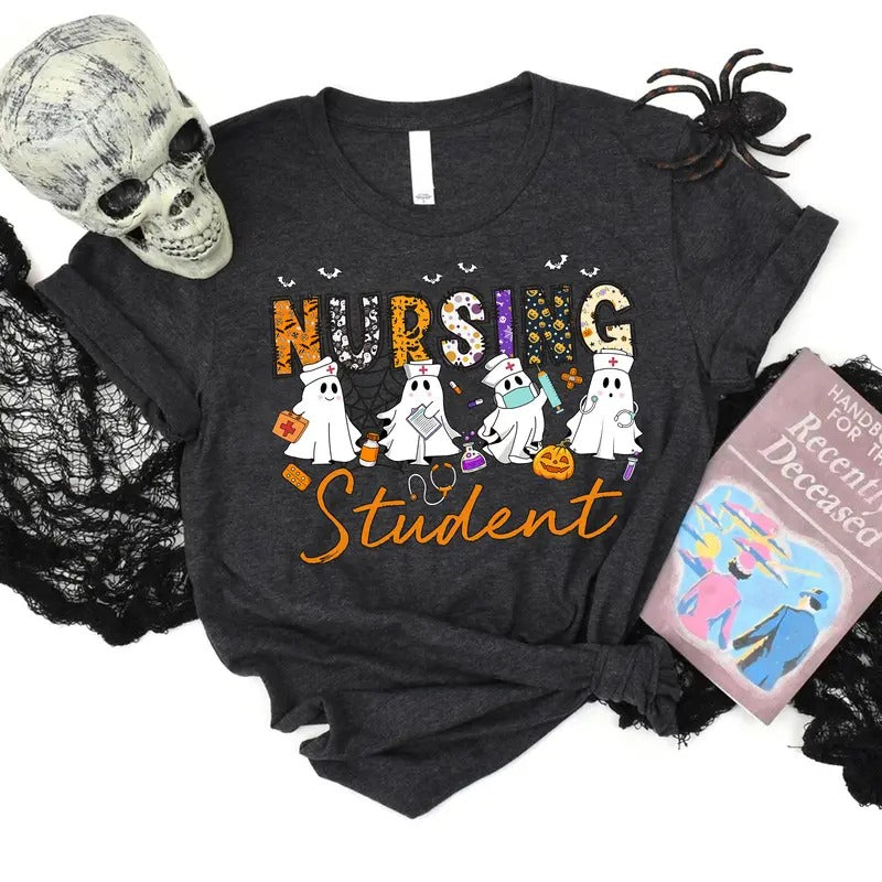 Halloween Nursing Student T-shirt for Women, Halloween Ghost Nurse Shirt, Nursing School Tee, Nurse Life Shirt Hoodie...
